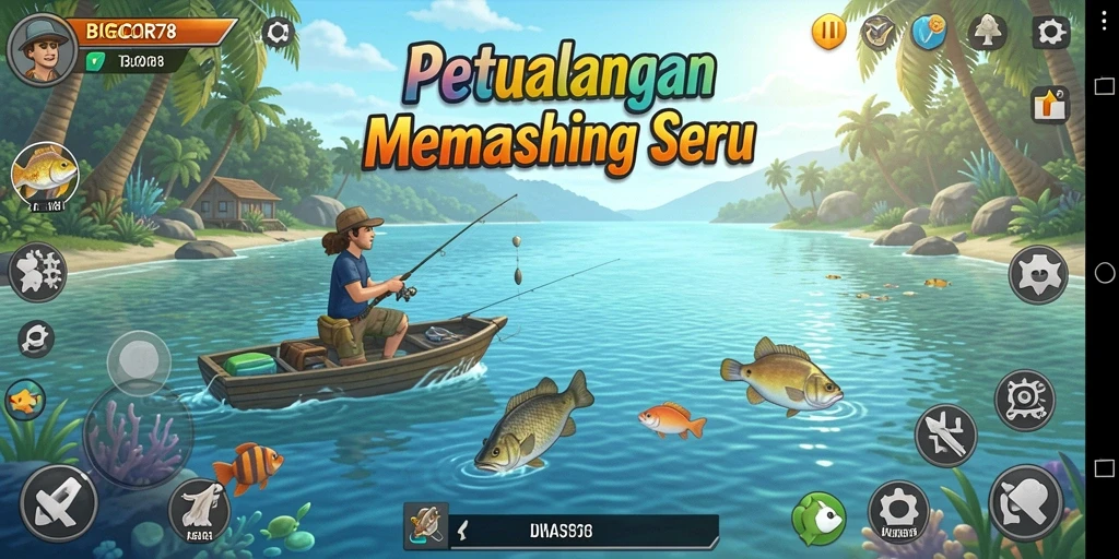 Screenshot gameplay BIGCOR78 menampilkan suasana memancing yang realistis.
