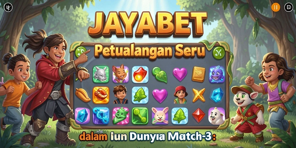 Tangkapan layar gameplay JAYABET yang menampilkan kombinasi permata Match-3.