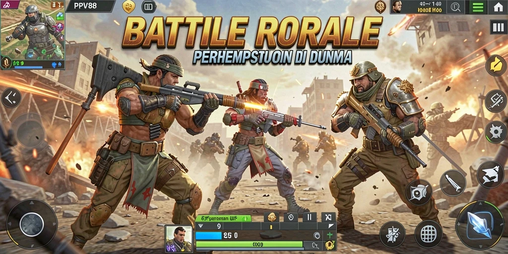 Screenshot utama PPV88 menampilkan aksi seru dalam pertempuran Battle Royale.