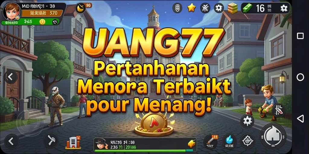 Screenshot UANG77 yang menampilkan aksi pertahanan menara yang seru.