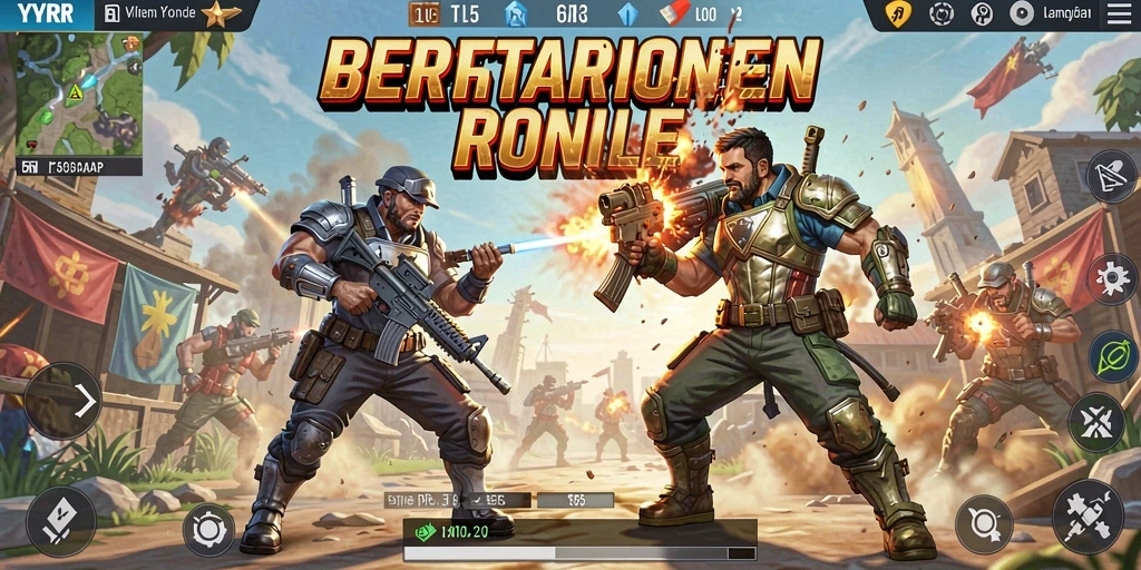 Screenshot YYRR menampilkan pertempuran mendebarkan dalam game Battle Royale.